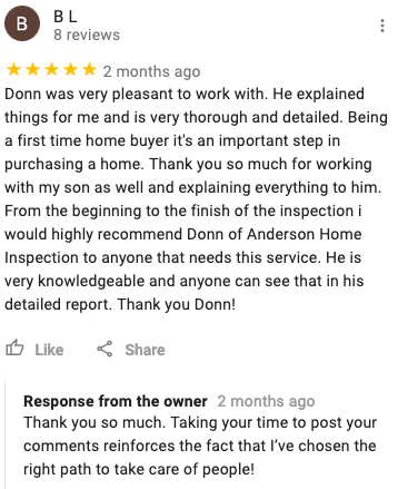Home Inspector Google Review Milwaukee Waukesha Donn Anderson Home Inspection