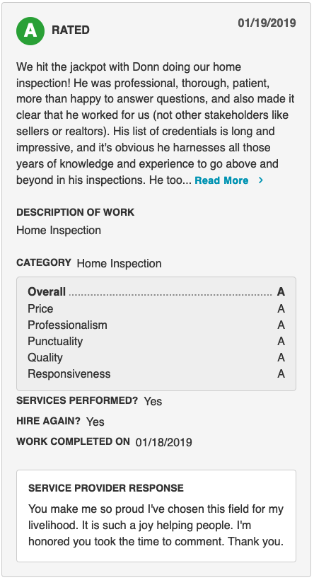 Angie's List Home Inspector Review Milwaukee